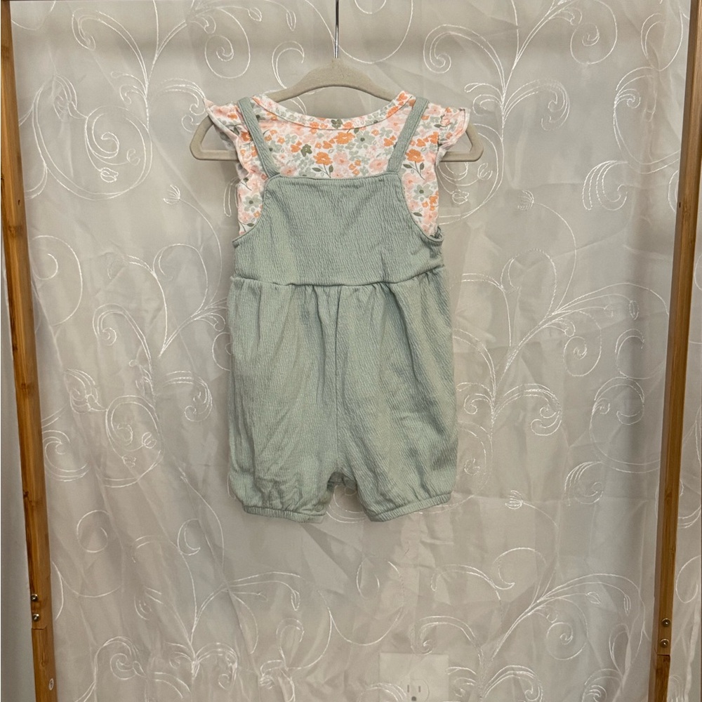 Kids Green Overalls with flora t-shirt